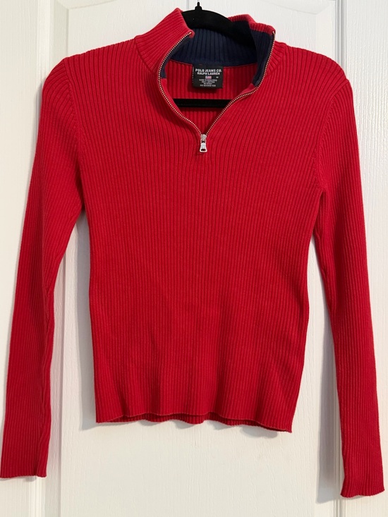 Polo Ralph Lauren Tops - Vintage Ralph Lauren Polo Red Ribbed Quarter-Zip Sweater Top Sz M